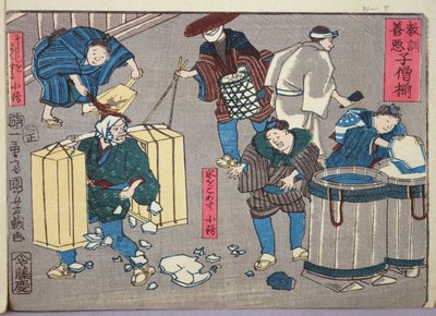 Moral Teaching for Shopboys, Giving Good and Bad Examples of Behaviour, 1857 by Utagawa Kuniyoshi